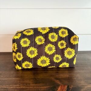 Handmade Sunflower Print Cosmetic Make Up Bag Black/Yellow Sz OS